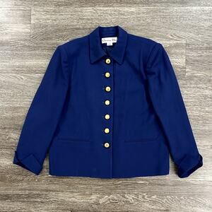 Vintage Christian Dior Navy Wool Jacket Gold Buttons Size 10 Tailored Blazer EUC